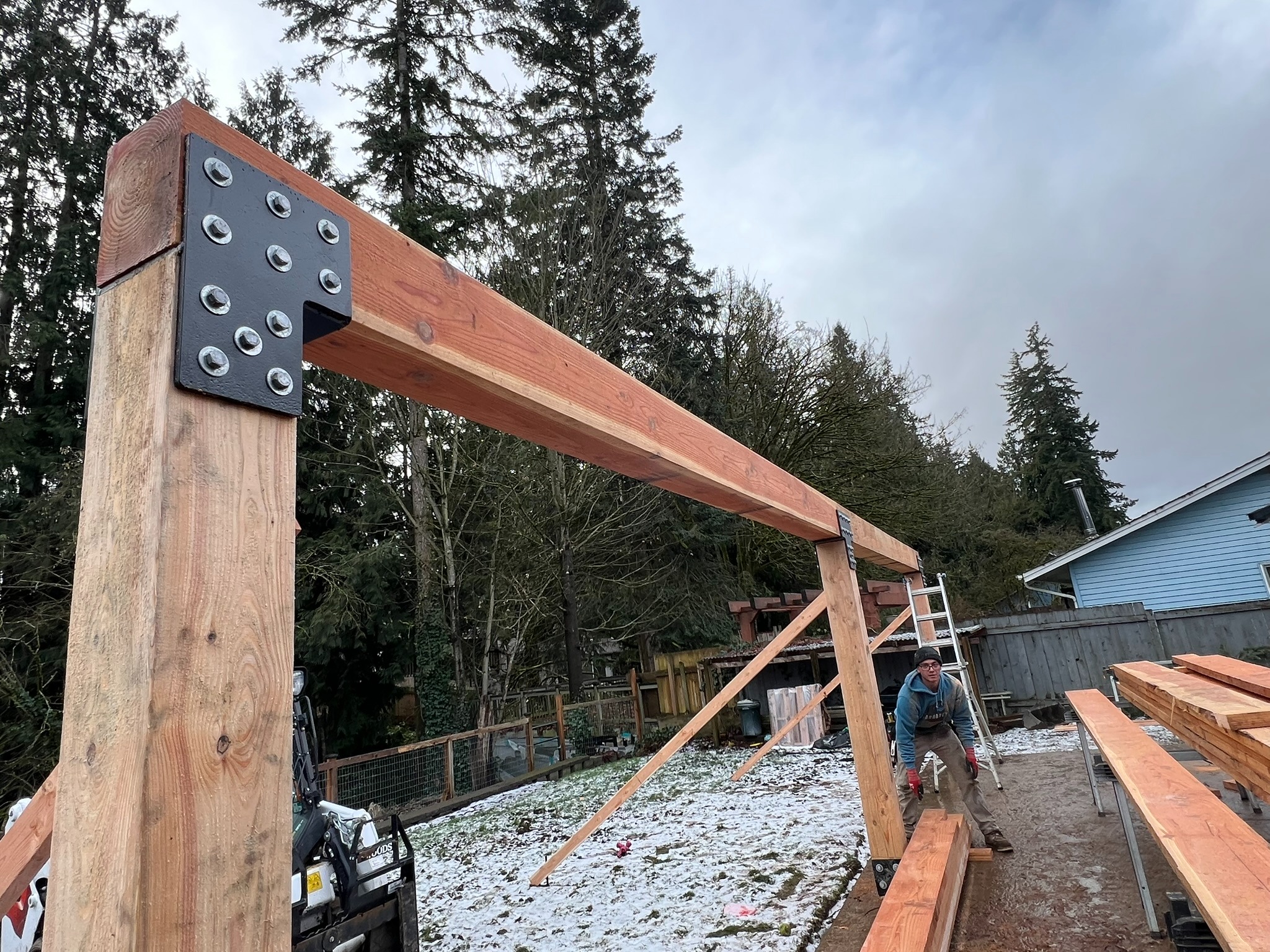Post and beam connection for the patio cover framing